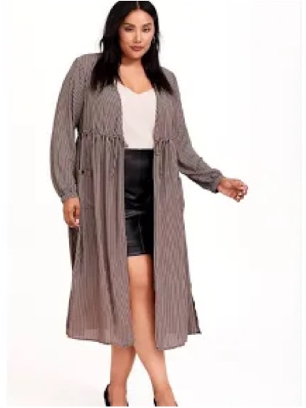New Torrid Tie Waist brown white Striped Kimono tie waist pockets women plus 1X